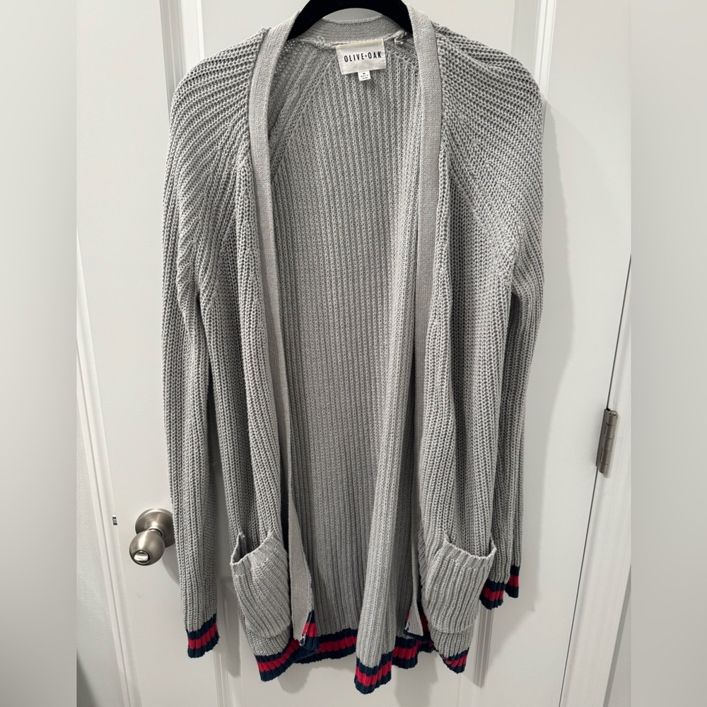 Olive & Oak Gray Open-Front Cardigan with Pocket Accents